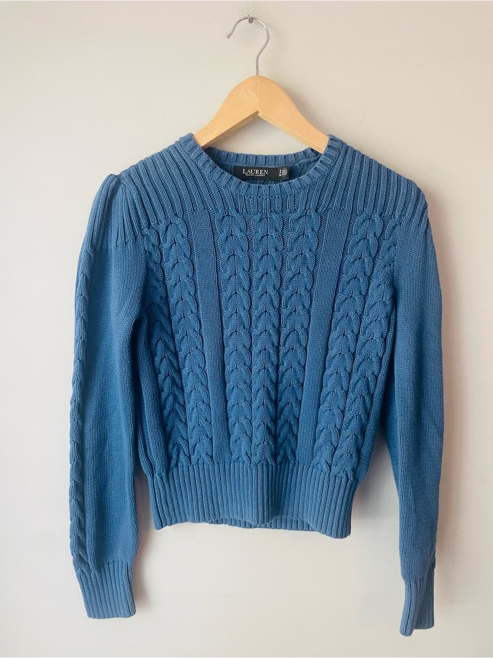 Ralph Lauren Teal Blue Cable-Knit Crew Sweater